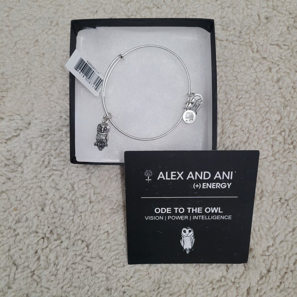 NWT - Alex and Ani Silver Ode To The Owl Charm Bracelet